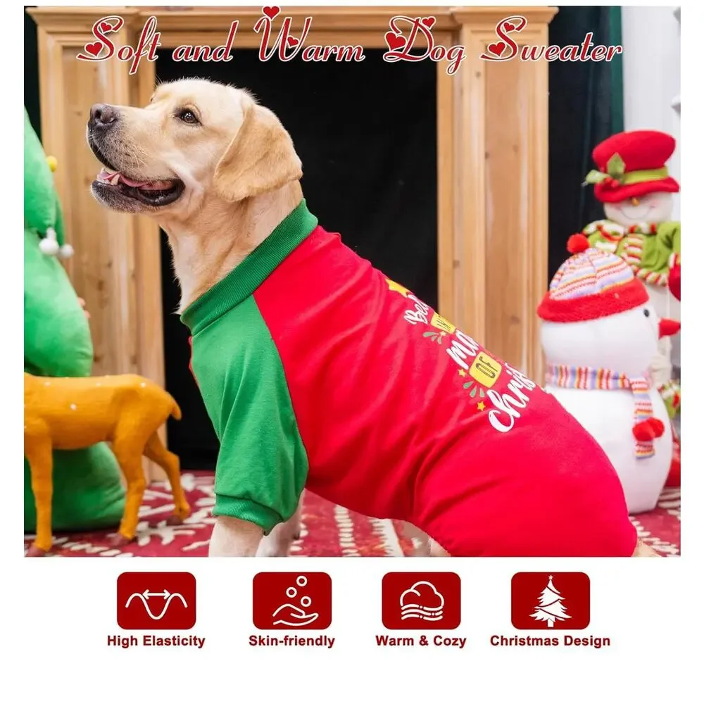 Dog Christmas Pajamas for Med-Large Dog Outfit Clothes, Stretchy Pet Jumpsuit 3X
